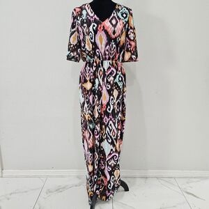 Allover Print Puff Sleeve Wide Leg Jumpsuit